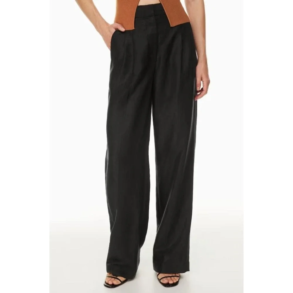 Wilfred The Effortless Pant Black Linen High Rise Trousers Women's Size 0